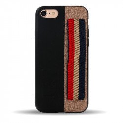 iPhone 8 / 7 Striped Hand Strap Grip Holder PU Leather Case (Black)